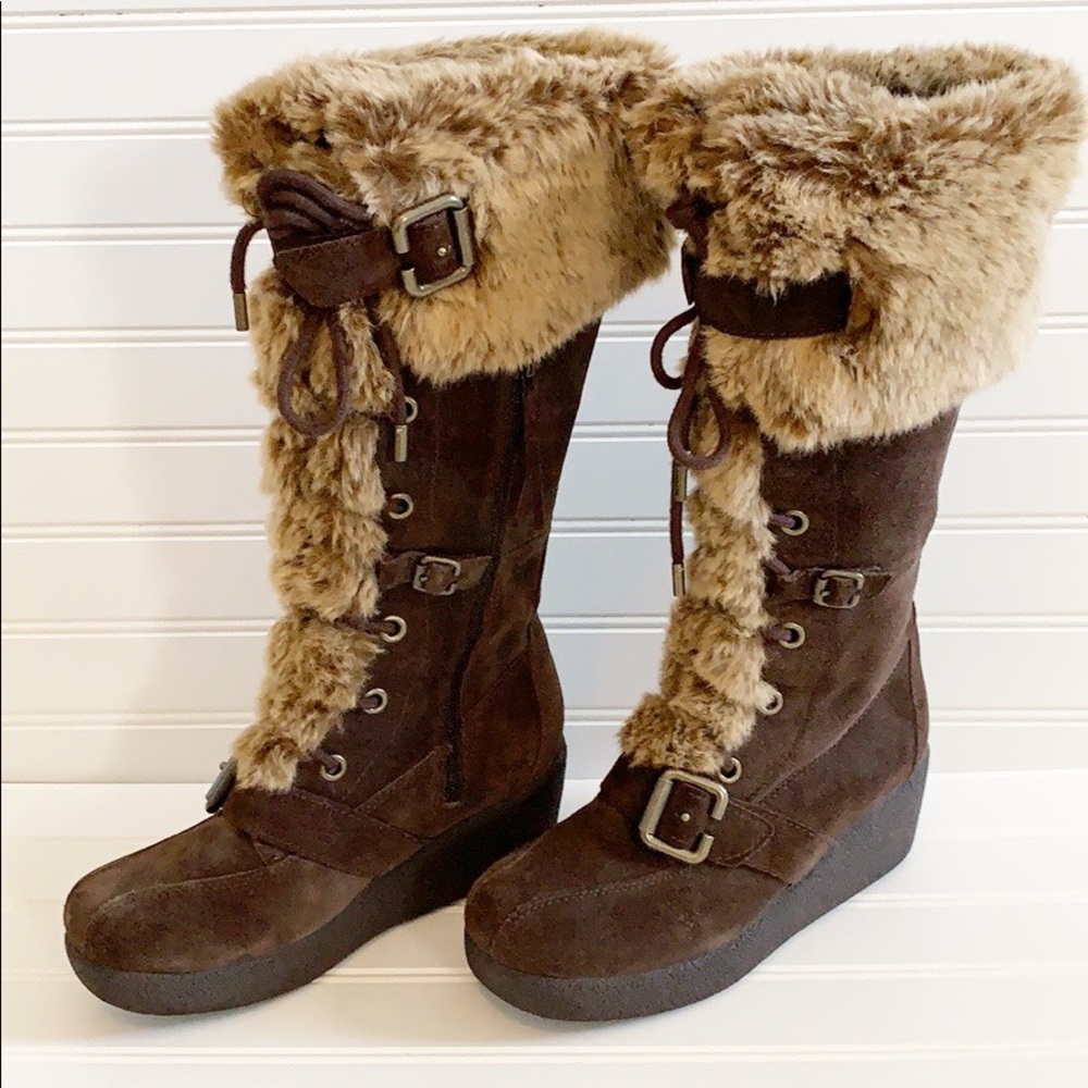 Traffic Tall Platform Wedge Brown Boots